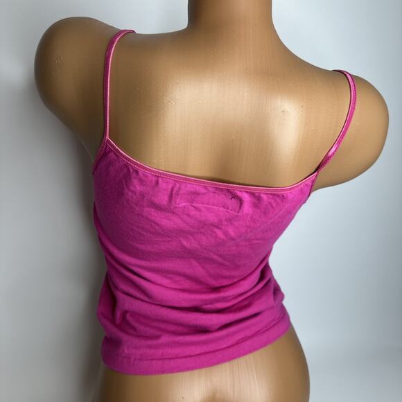 b+ab Womans Pink Cami Top Medium Lace Trim Stretch Cotton Coquette Cute Barbie - Picture 2 of 10